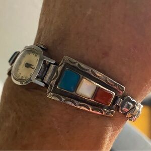 Vintage Sterling Silver Southwestern Inlay Watch Bracelet | Non-Working Timex